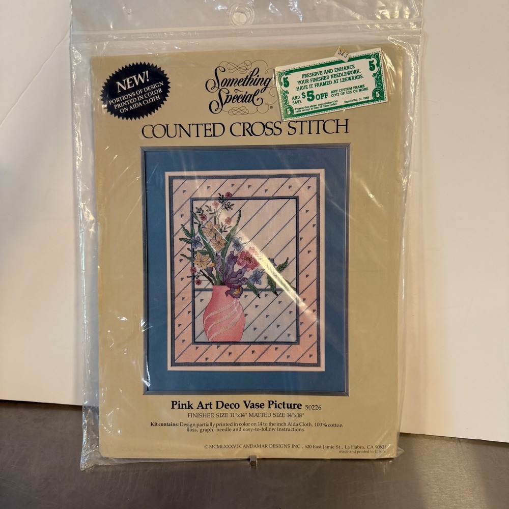Candamar Pink Art Deco Vase Picture Counted Cross Stitch Kit 50226 New Vintage